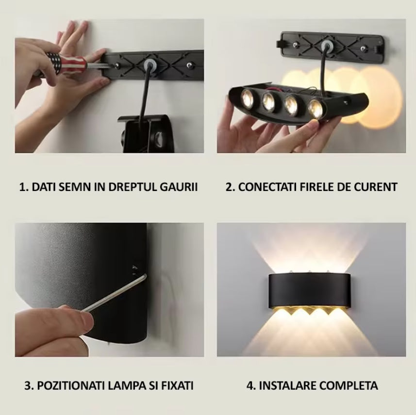 APLICA DE PERETE 8 LED-URI BIDIRECTIONALE INTERIOR-EXTERIOR 8W