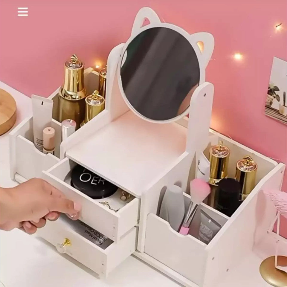 Organizator de bijuterii si cosmetice cu oglinda