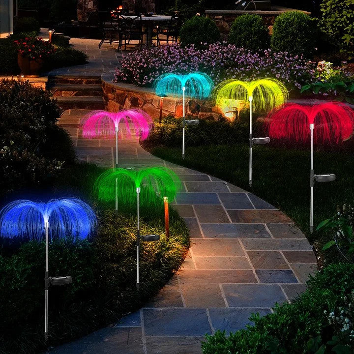 SET 4 LAMPI SOLARE DECORATIVE PALMIER LED COLOR FIBRA OPTICA