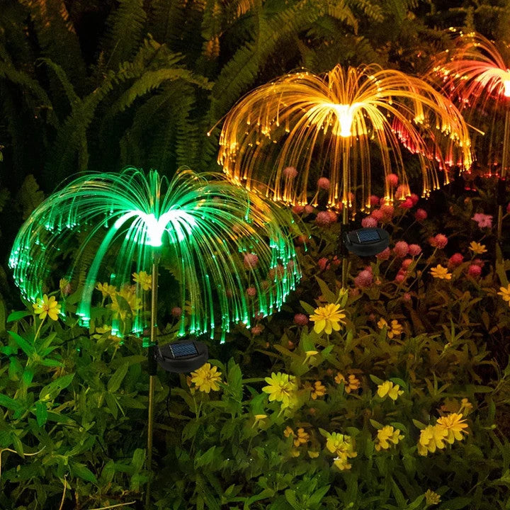 SET 4 LAMPI SOLARE DECORATIVE PALMIER LED COLOR FIBRA OPTICA