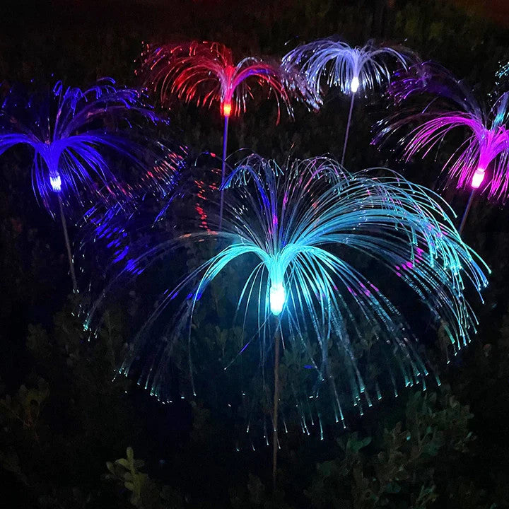 SET 4 LAMPI SOLARE DECORATIVE PALMIER LED COLOR FIBRA OPTICA